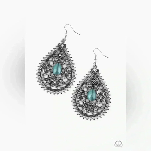 Blue Cat Eye Earrings - Picture 3 of 4
